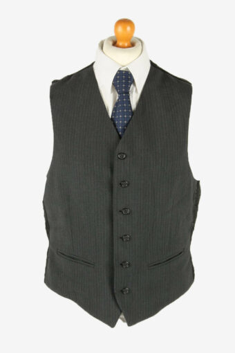 Waistcoat Gilet Vintage Striped Vest Button Up Casual 90s Dark Grey Size M