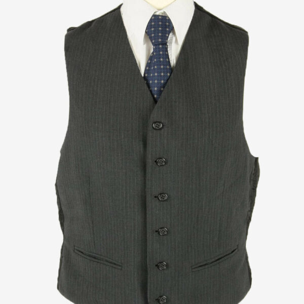 Waistcoat Gilet Vintage Striped Vest Button Up Casual 90s Dark Grey Size M