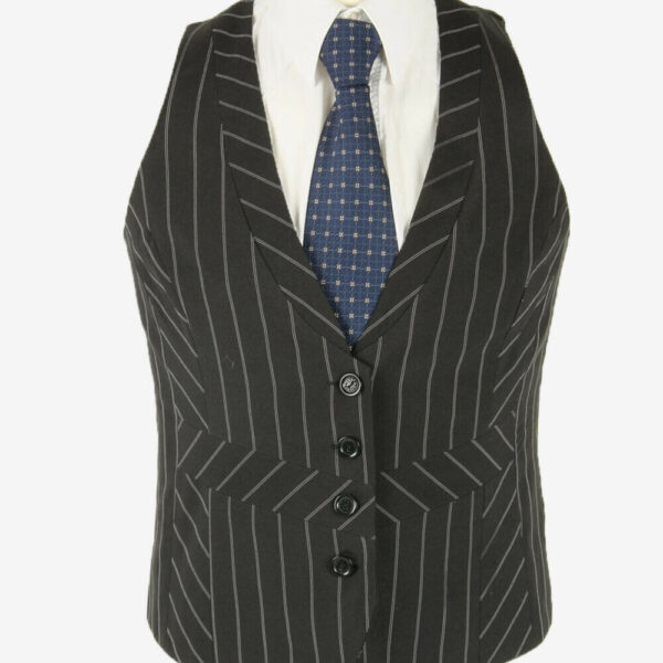 Waistcoat Gilet Vintage Striped Vest Button Up Smart 90s Black Size L